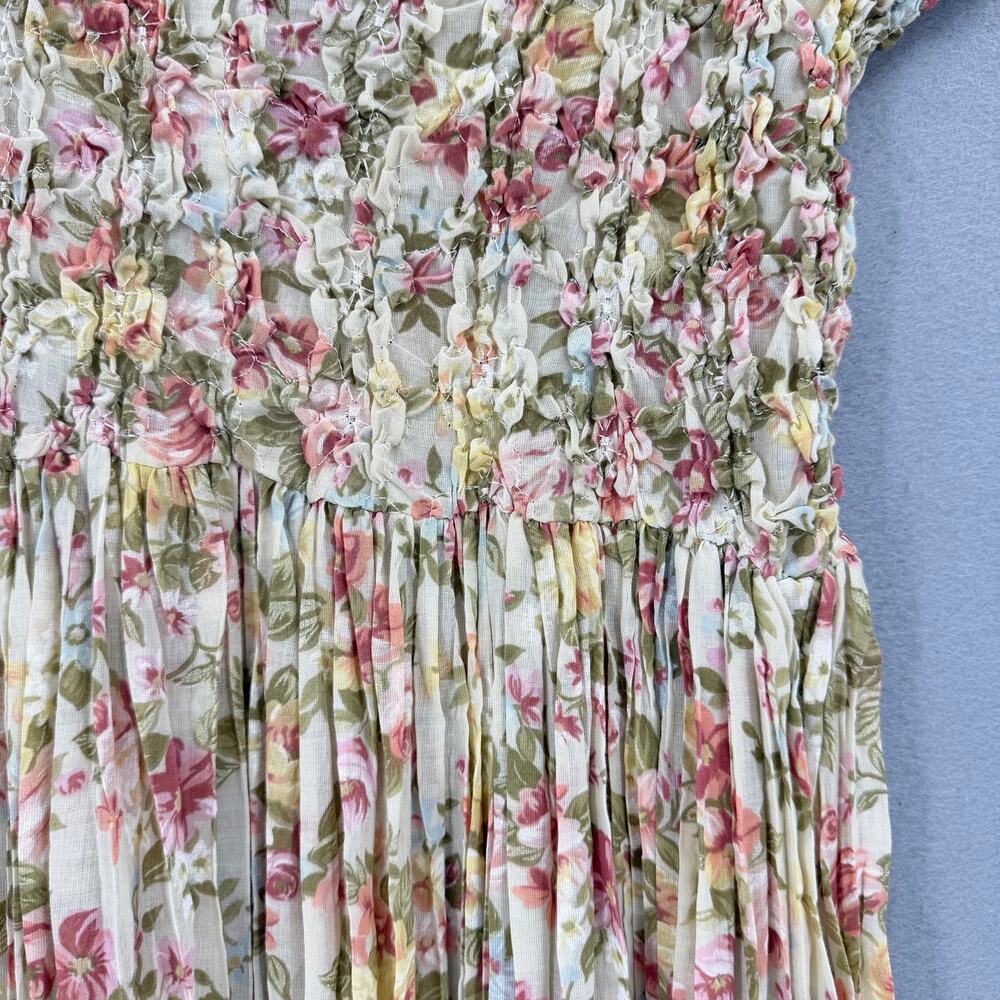 Vintage Jeffrey & Dara Cream Floral Smocked Cottagecore Romantic Maxi Dress - Picture 10 of 12